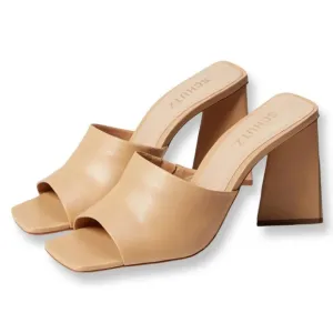 Schutz Lizah Modern Block Heel Slip on Sandal Mules Size 9.5 B Dark Nude