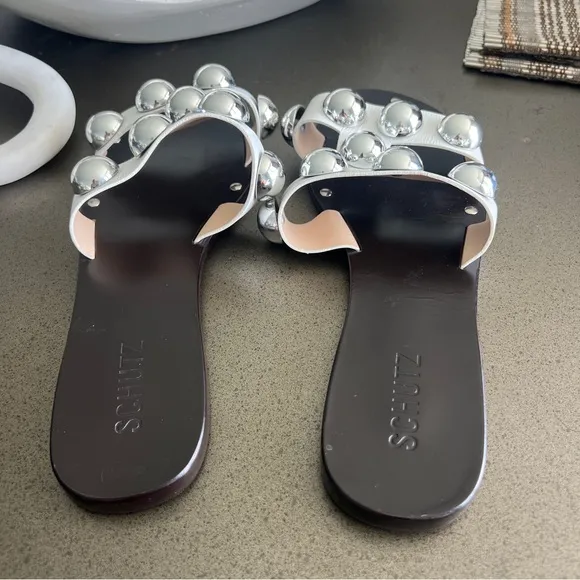 Schutz Metallic Studded Sandals Size 10B