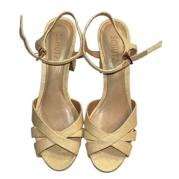 Schutz Rafia Cream/Beige Sandals(Size 7.5B)