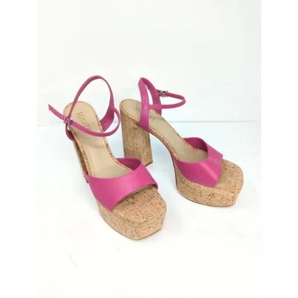 Schutz Women's Glayce Leather Platform 5.5&quot; Heels Pink Sandals size 9 NEW