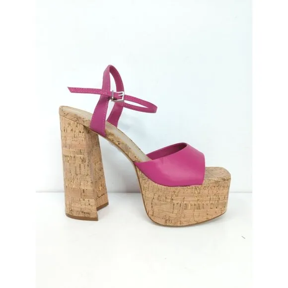 Schutz Women's Glayce Leather Platform 5.5&quot; Heels Pink Sandals size 9 NEW