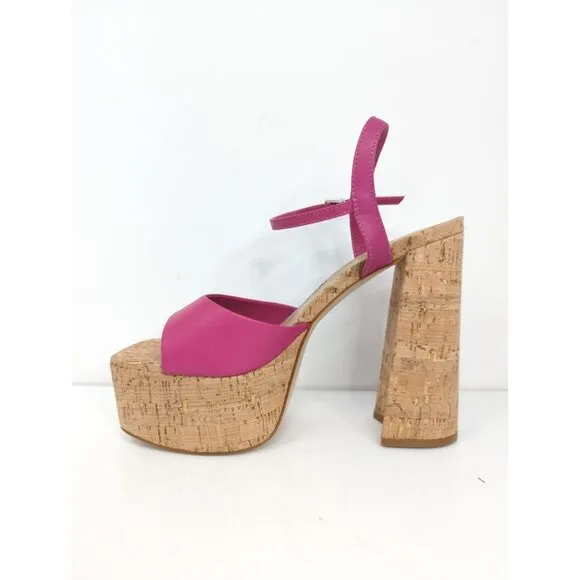 Schutz Women's Glayce Leather Platform 5.5&quot; Heels Pink Sandals size 9 NEW