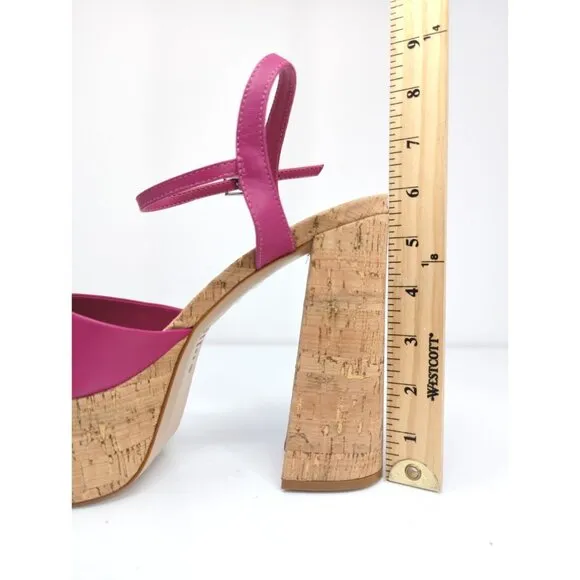 Schutz Women's Glayce Leather Platform 5.5&quot; Heels Pink Sandals size 9 NEW