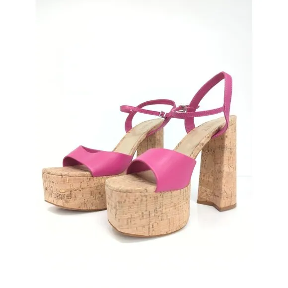 Schutz Women's Glayce Leather Platform 5.5&quot; Heels Pink Sandals size 9 NEW