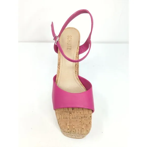 Schutz Women's Glayce Leather Platform 5.5&quot; Heels Pink Sandals size 9 NEW