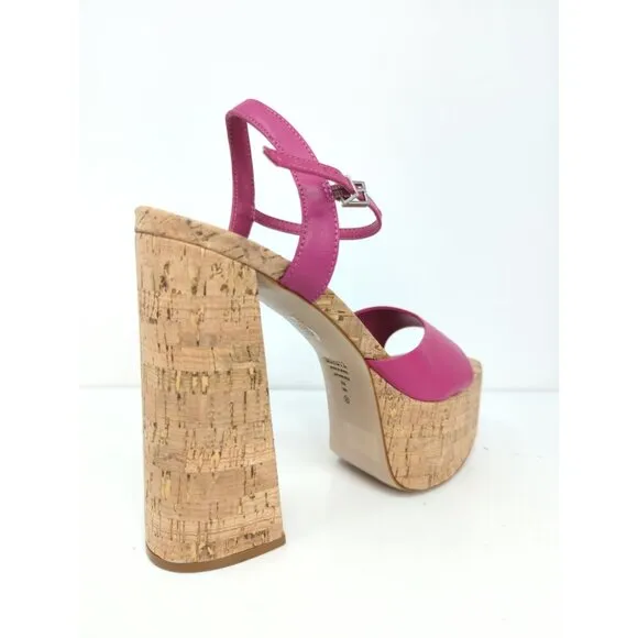 Schutz Women's Glayce Leather Platform 5.5&quot; Heels Pink Sandals size 9 NEW