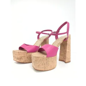Schutz Women's Glayce Leather Platform 5.5&quot; Heels Pink Sandals size 9 NEW