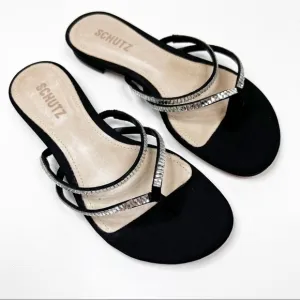 Schutz Womens Stanci Embellished Thong Slip On Sandals Black 6