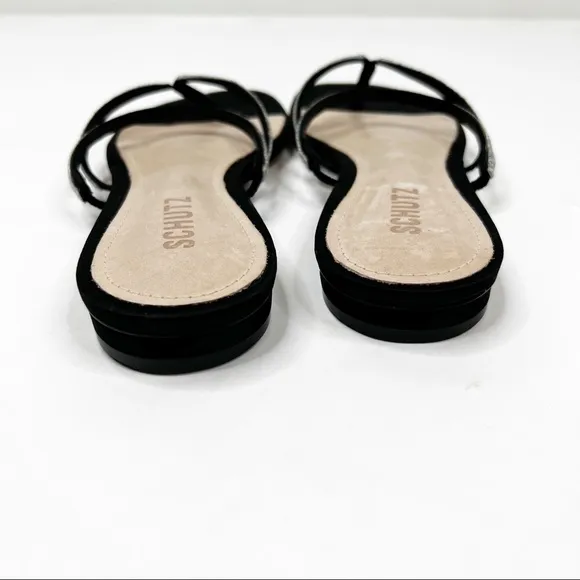 Schutz Womens Stanci Embellished Thong Slip On Sandals Black 6