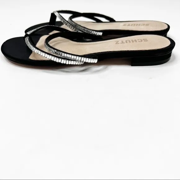 Schutz Womens Stanci Embellished Thong Slip On Sandals Black 6