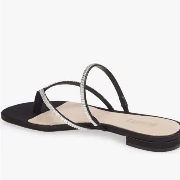 Schutz Womens Stanci Embellished Thong Slip On Sandals Black 6