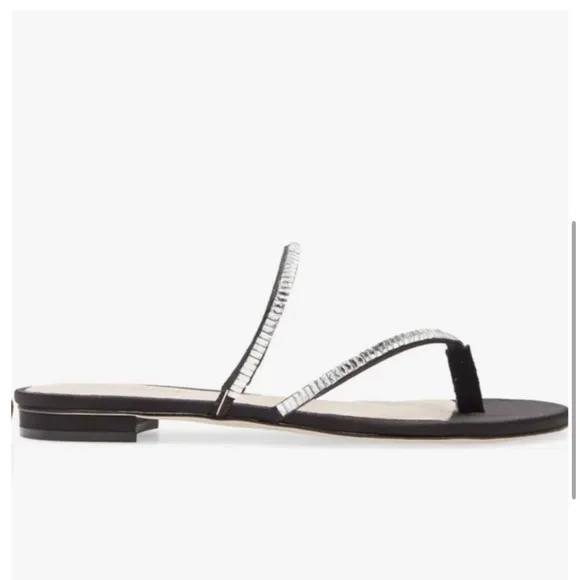 Schutz Womens Stanci Embellished Thong Slip On Sandals Black 6