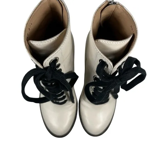 Sergio Rossi Cream Leather Heeled Combat Boots Size 37.5 | US Size 8