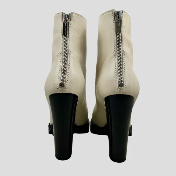 Sergio Rossi Cream Leather Heeled Combat Boots Size 37.5 | US Size 8