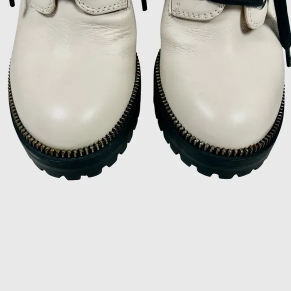 Sergio Rossi Cream Leather Heeled Combat Boots Size 37.5 | US Size 8