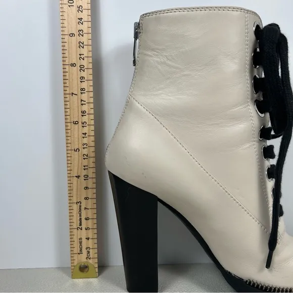 Sergio Rossi Cream Leather Heeled Combat Boots Size 37.5 | US Size 8