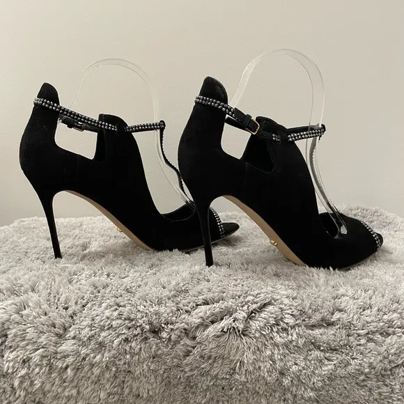 Sergio Rossi Crystal-embellished black suede sandals! Size 7.5