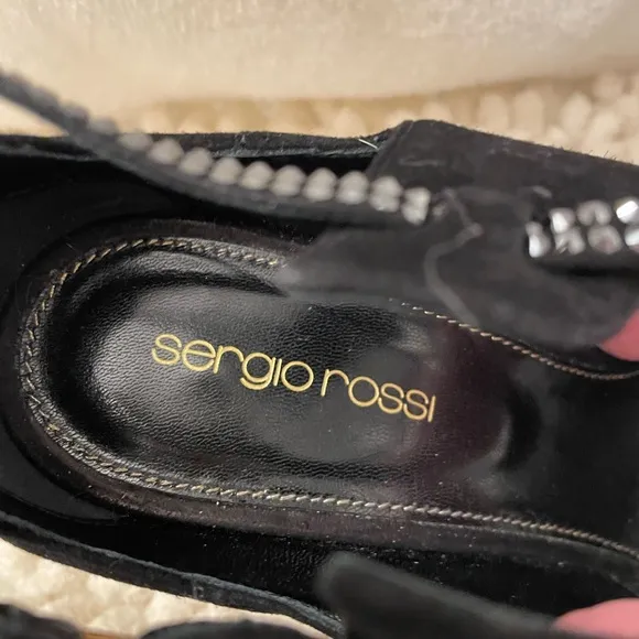 Sergio Rossi Crystal-embellished black suede sandals! Size 7.5