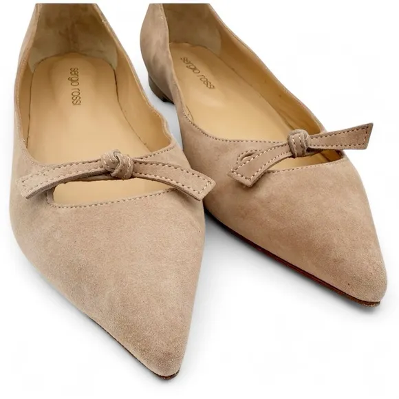 Sergio Rossi Isobel Leather Suede Pointed Toe Flats in Rose Nude EU 36.5 US 6.5