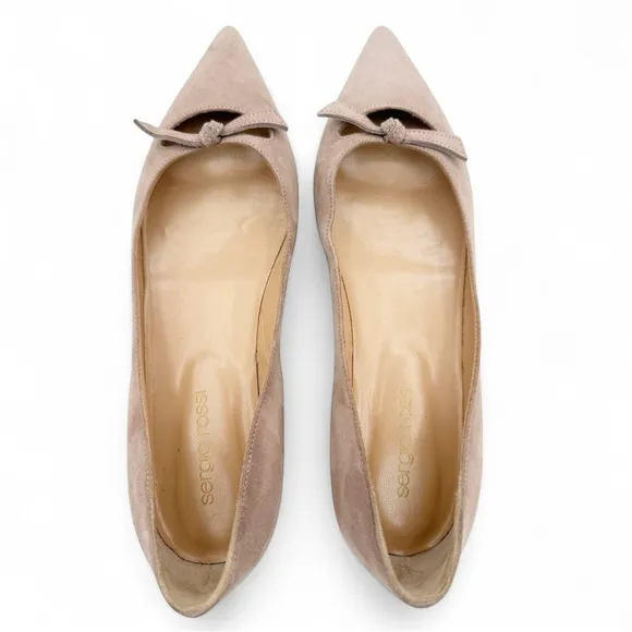 Sergio Rossi Isobel Leather Suede Pointed Toe Flats in Rose Nude EU 36.5 US 6.5