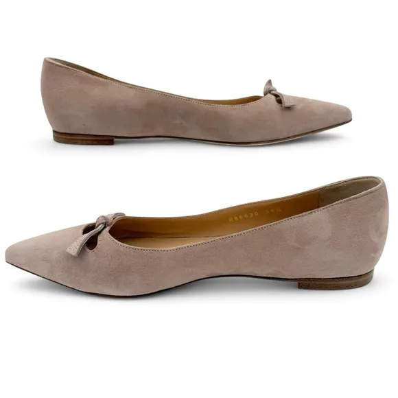 Sergio Rossi Isobel Leather Suede Pointed Toe Flats in Rose Nude EU 36.5 US 6.5