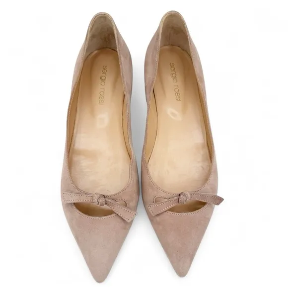 Sergio Rossi Isobel Leather Suede Pointed Toe Flats in Rose Nude EU 36.5 US 6.5
