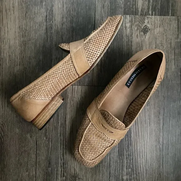 Sesto Meucci Abe Natural Stain Clf woven leather loafers in box  - Vintage