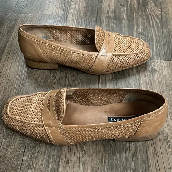 Sesto Meucci Abe Natural Stain Clf woven leather loafers in box  - Vintage