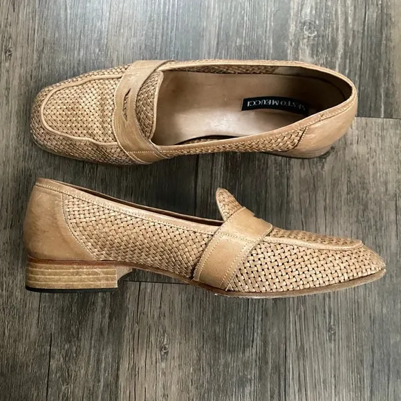 Sesto Meucci Abe Natural Stain Clf woven leather loafers in box  - Vintage