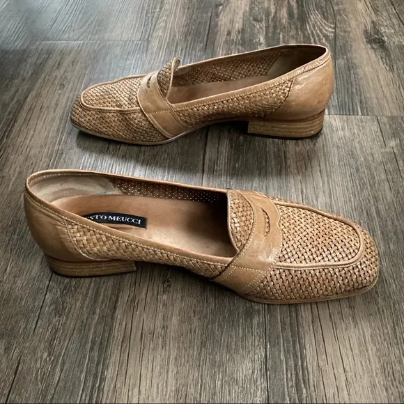 Sesto Meucci Abe Natural Stain Clf woven leather loafers in box  - Vintage