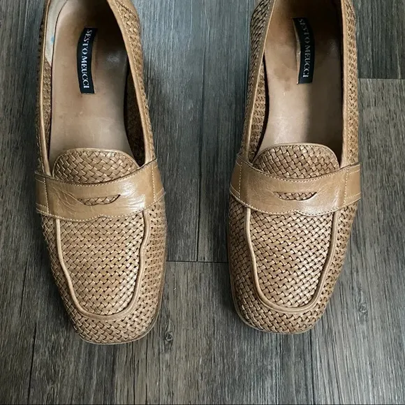 Sesto Meucci Abe Natural Stain Clf woven leather loafers in box  - Vintage