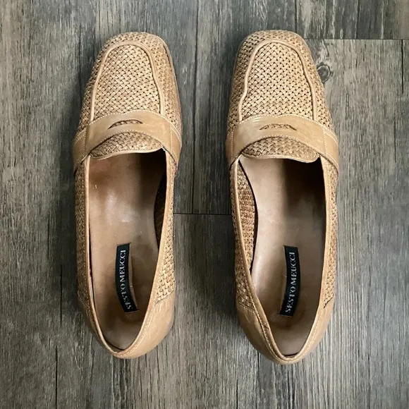 Sesto Meucci Abe Natural Stain Clf woven leather loafers in box  - Vintage