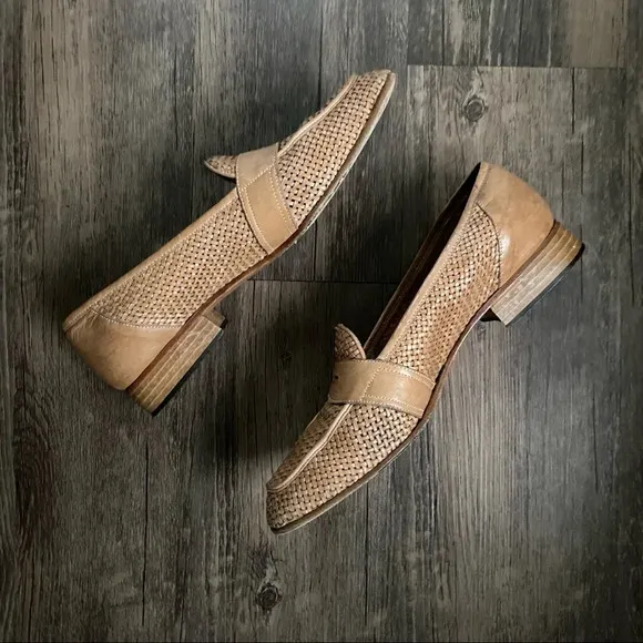 Sesto Meucci Abe Natural Stain Clf woven leather loafers in box  - Vintage