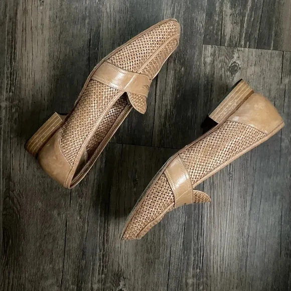 Sesto Meucci Abe Natural Stain Clf woven leather loafers in box  - Vintage