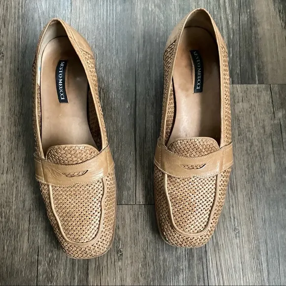 Sesto Meucci Abe Natural Stain Clf woven leather loafers in box  - Vintage