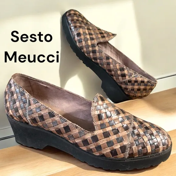 Sesto Meucci-NWOB size 8.5 women’s woven Italian leather wedge loafers. New!!!