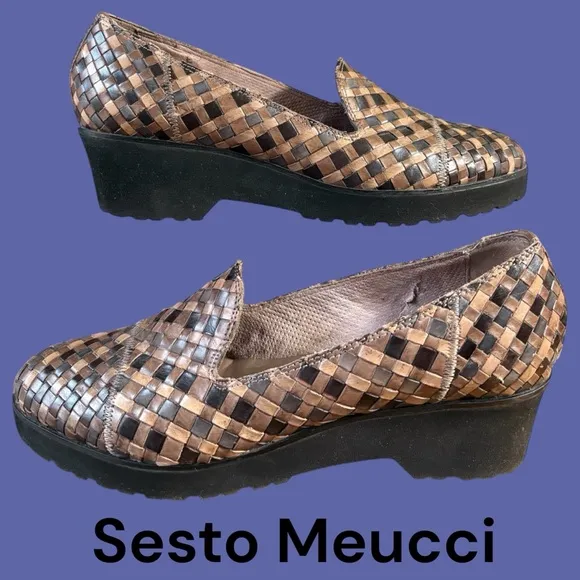 Sesto Meucci-NWOB size 8.5 women’s woven Italian leather wedge loafers. New!!!