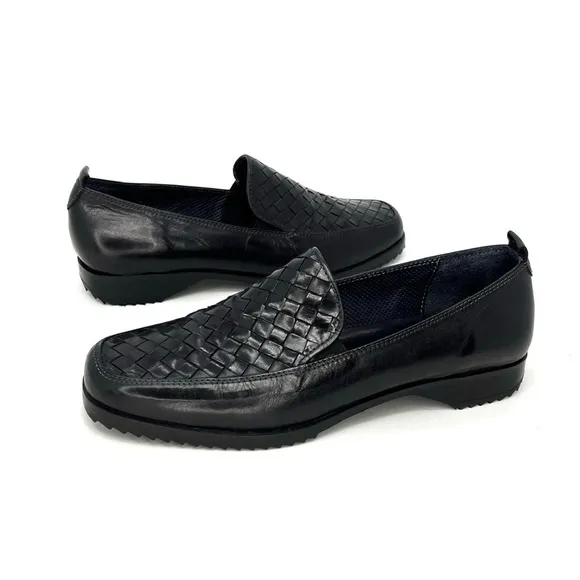 Sesto Meucci Woven Black Leather Flats Women’s Size 8 Loafers New NWT