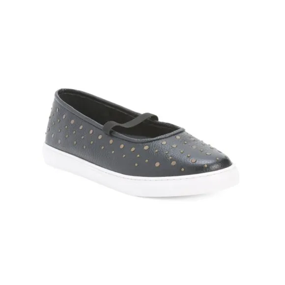 SEYCHELLES Black Leather Leather Moon Child Studded Slip On Flats