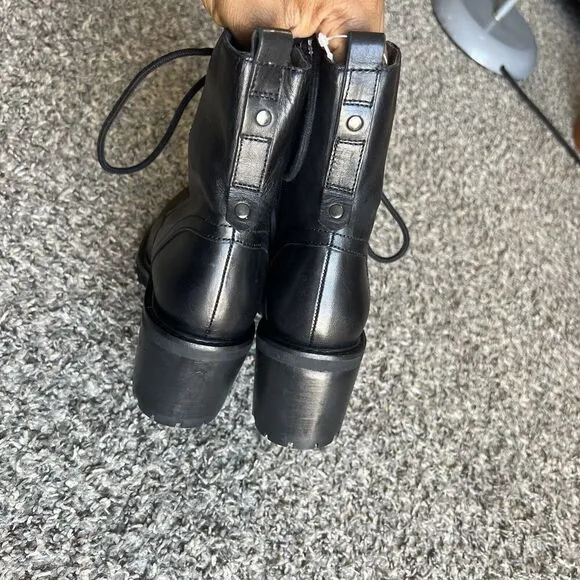 Seychelles Irresistible Black Leather Combat Lace Up Boots 6 Block Heel New