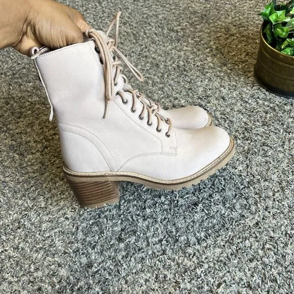 Seychelles Irresistible Nubuck Leather Combat Lace Up Boots Sz 6 Light Pink New