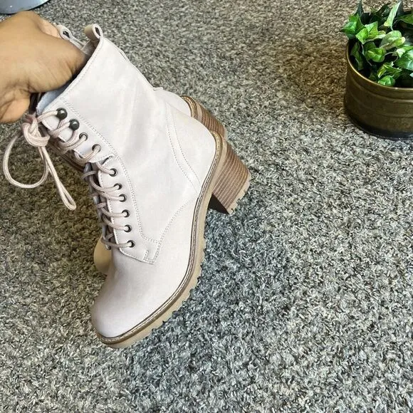 Seychelles Irresistible Nubuck Leather Combat Lace Up Boots Sz 6 Light Pink New