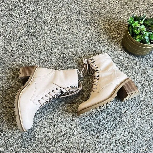 Seychelles Irresistible Nubuck Leather Combat Lace Up Boots Sz 6 Light Pink New