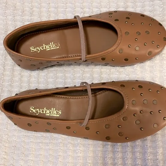 Seychelles Neon Moon Tan Leather Maryjane Ballet Flats Sz 6 NEW