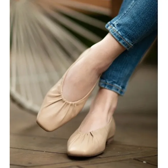 Seychelles Nude Leather Square Toe Minimalist Ballet Flats