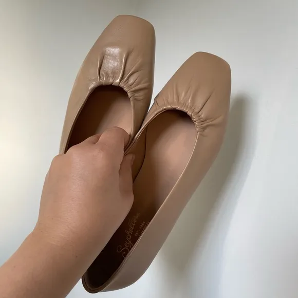 Seychelles Nude Leather Square Toe Minimalist Ballet Flats
