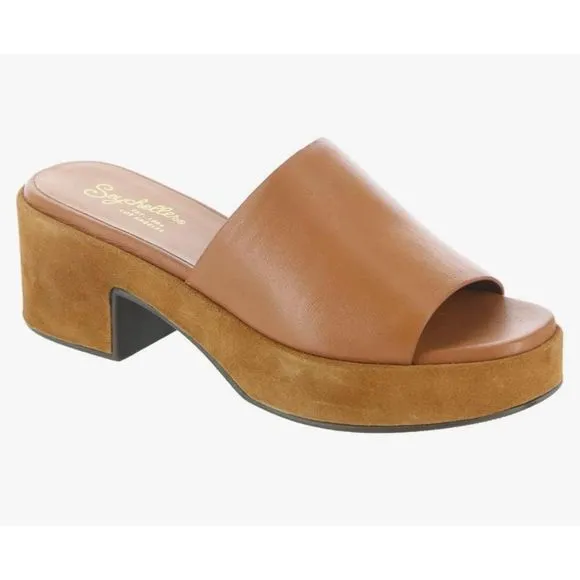SEYCHELLES One Of a Kind Tan Leather Platform Mule Slip-on Sandals Size 8 NWB