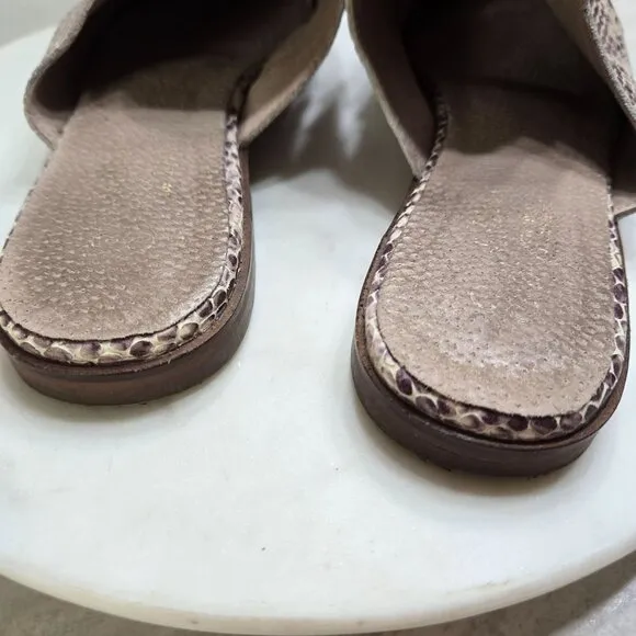 Seychelles Snake Print Mules Womens 8 SlipOn Leather Cream Woven Festival Boho