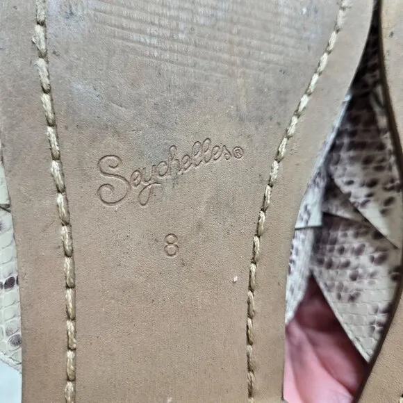 Seychelles Snake Print Mules Womens 8 SlipOn Leather Cream Woven Festival Boho
