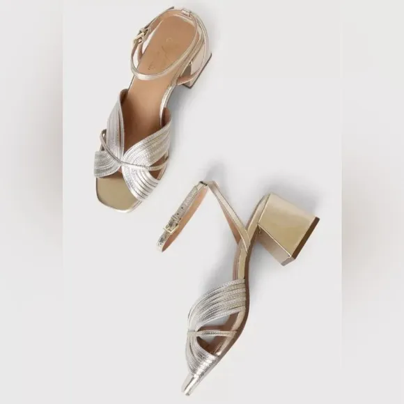 SEYCHELLES Sz 8 Tender Gold Silver Metallic Leather Sandals Worn 1x Orig$150